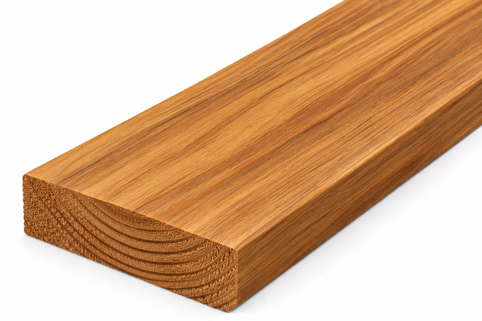 Teak hardwood plank with smooth golden-brown grain